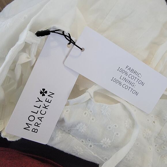 Molly Bracken Women's Ruffle Trim Cross Back Dress White Eyelet Small NWT - Picture 4 of 7